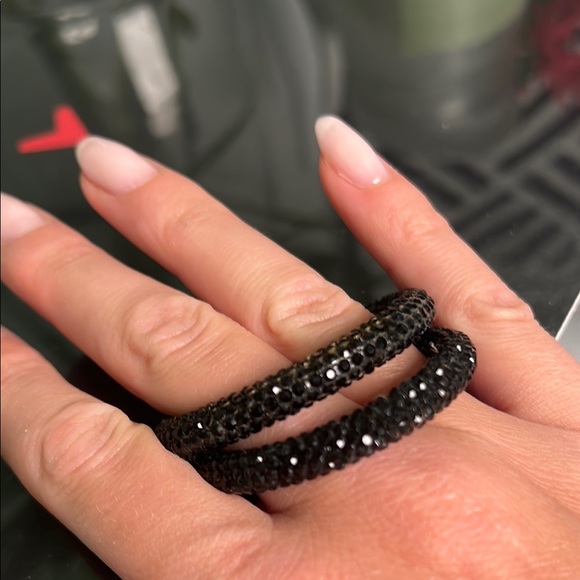 Swarovski Crystals Black Hoop Earrings - Picture 4 of 4